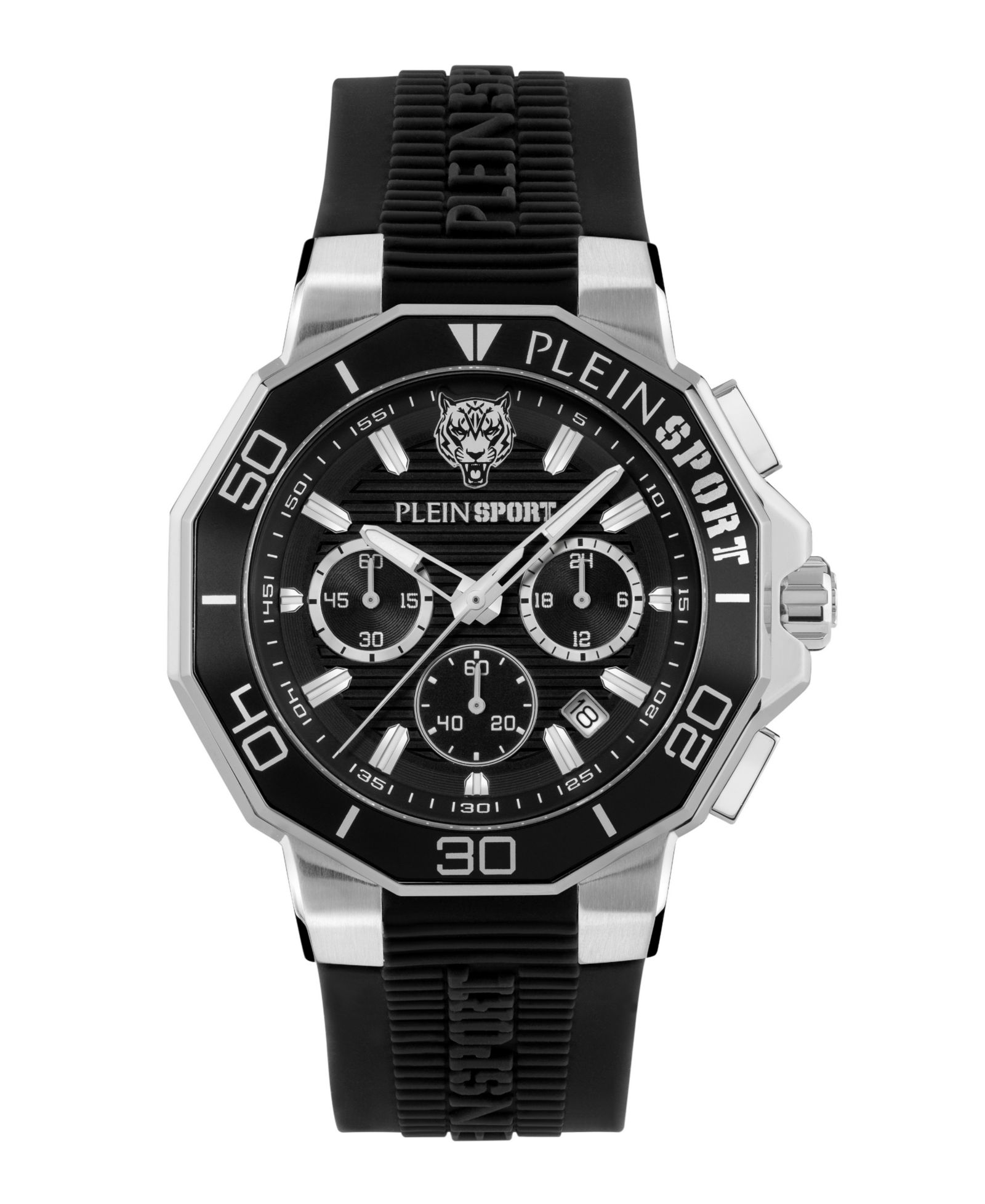 Часы Plein Sport Men's Titan Chronograph Date Quartz Black Silicone Strap 46mm