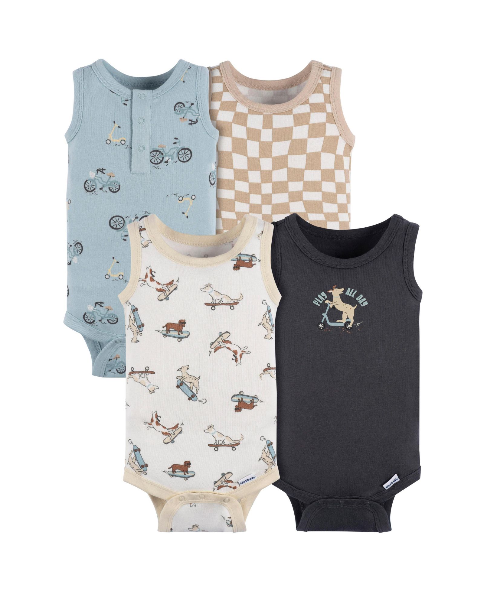 Детский набор боди Gerber 4-Pack Sleeveless, Blue Bike
