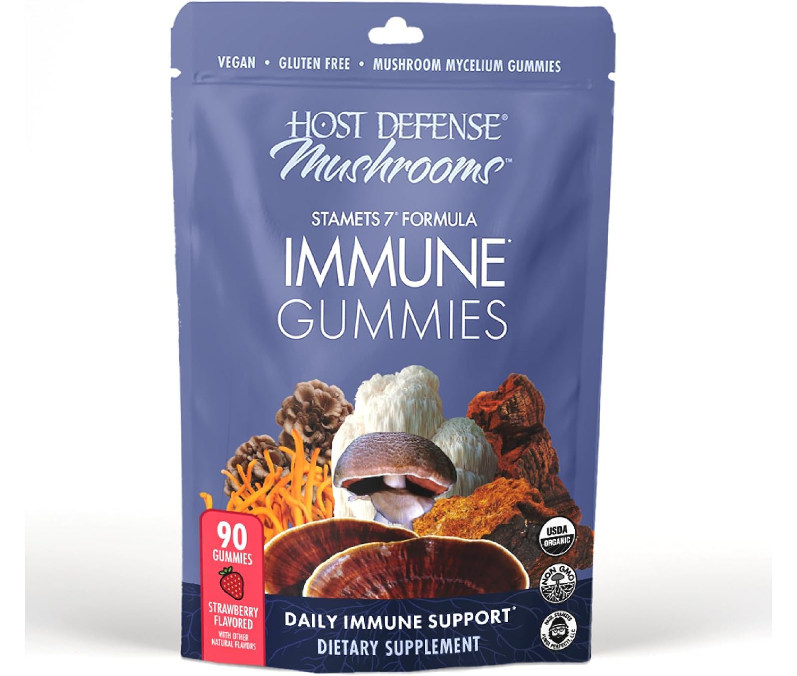 Host Defense Mushrooms, Stamets 7 Gummies, Strawberry, 90 count