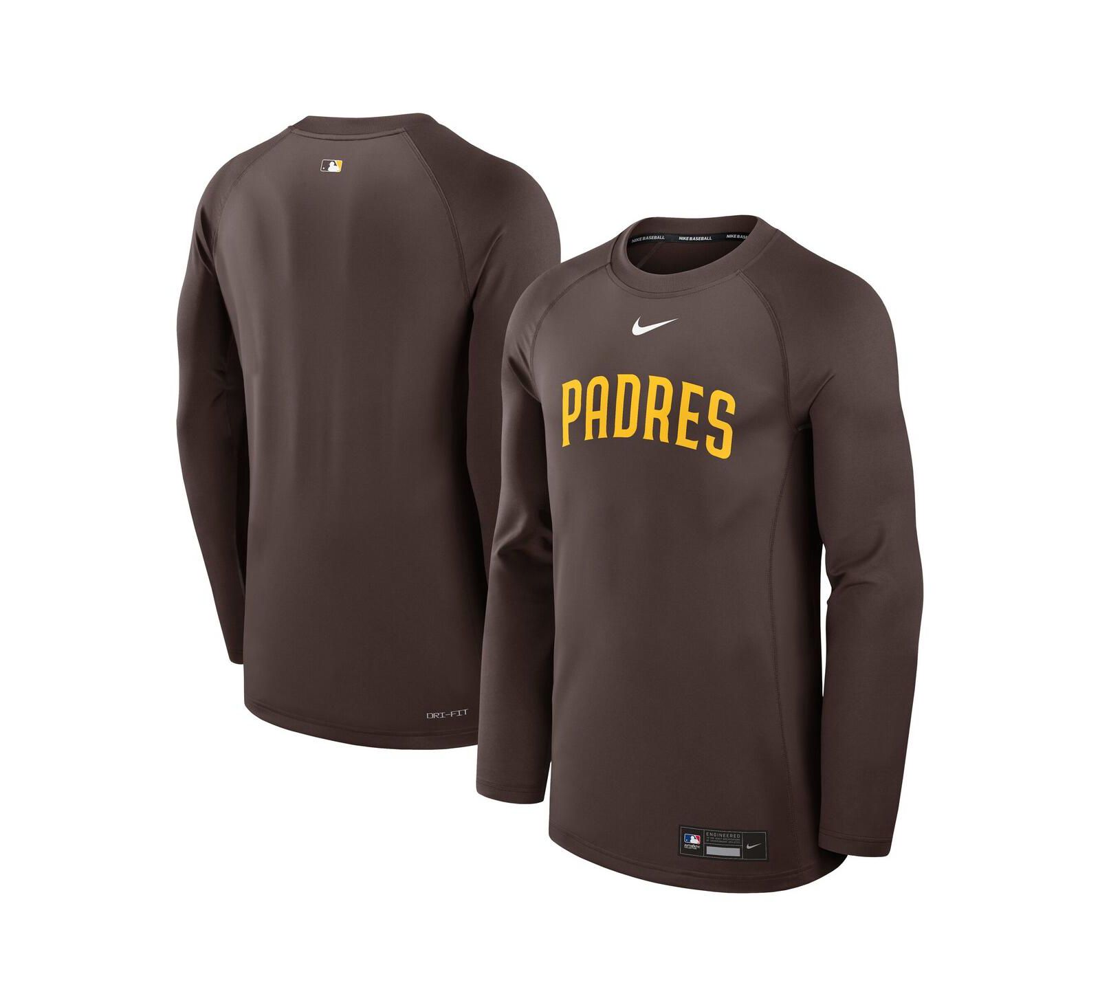 Мужская футболка Nike Brown San Diego Padres Authentic Collection Game Time Raglan Performance Long Sleeve