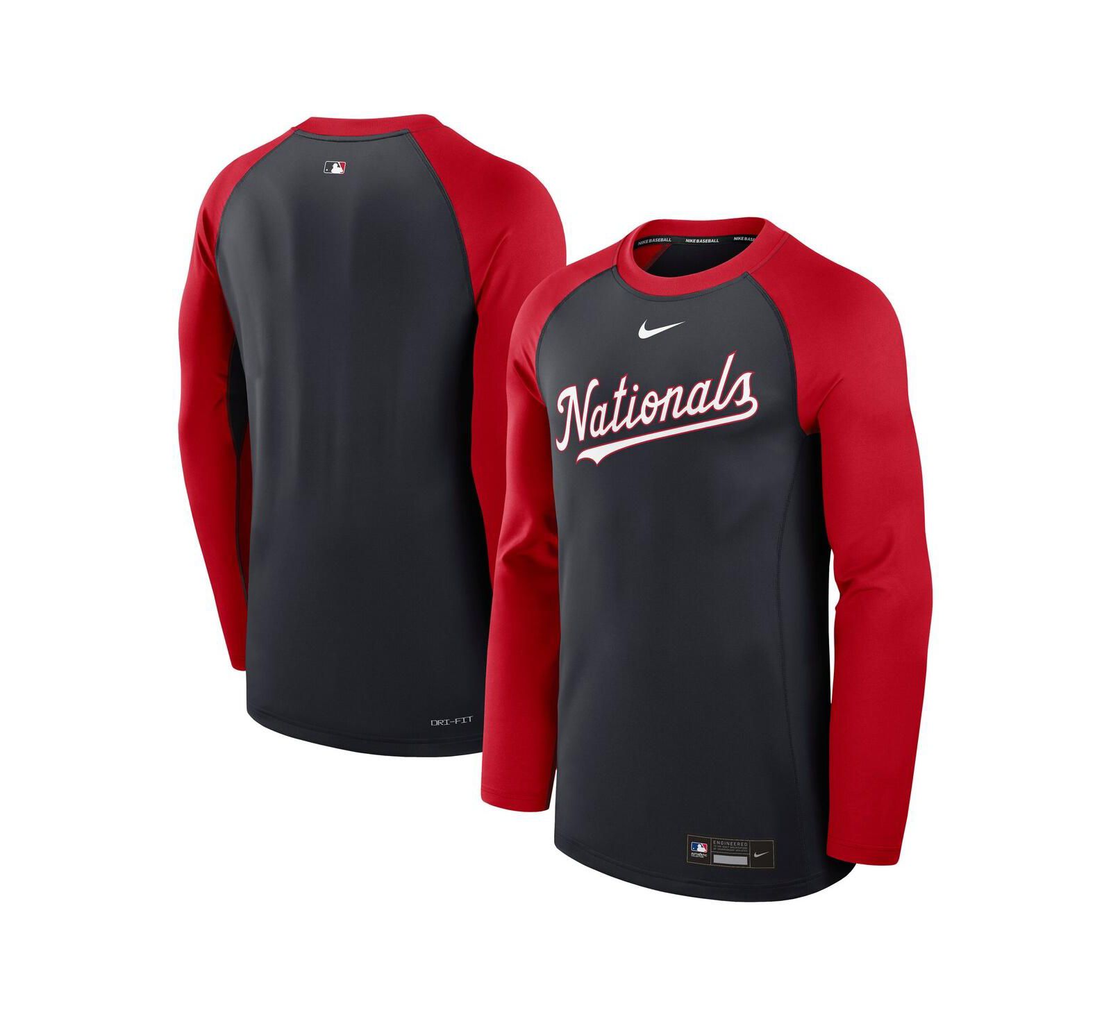 Мужская футболка Nike Navy/Red Washington Nationals Authentic Collection Game Time Raglan Long Sleeve