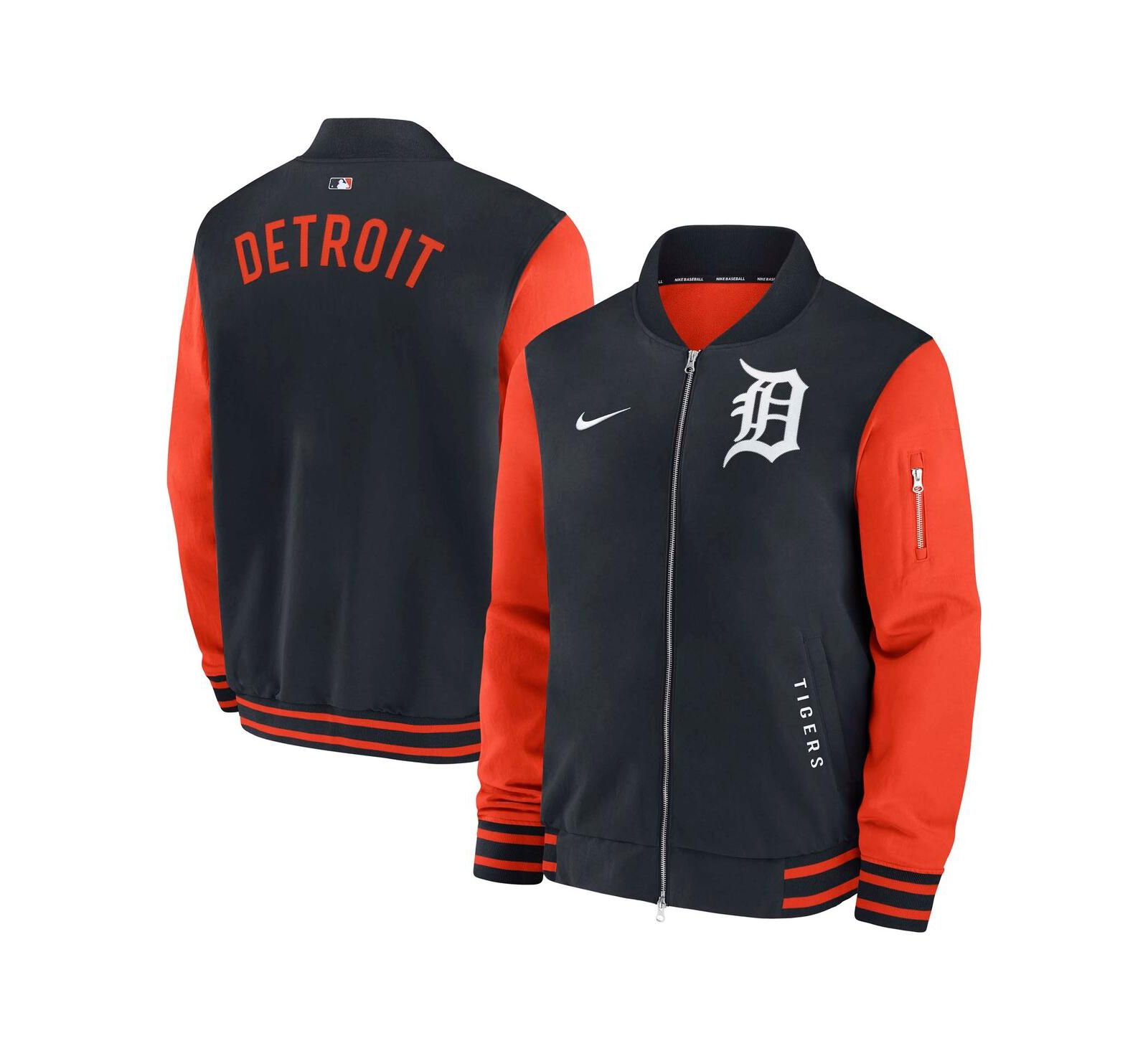 Nike Men's Navy/Orange Detroit Tigers Authentic Collection Dugout Full-Zip Bomber Jacket