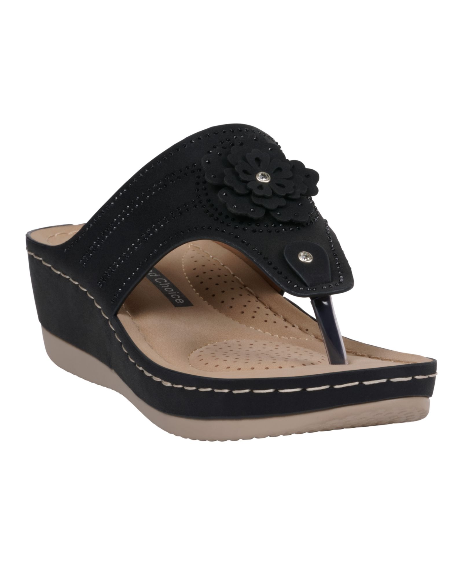 GC Shoes Women's Cora Embellished Floral Wedge Sandals