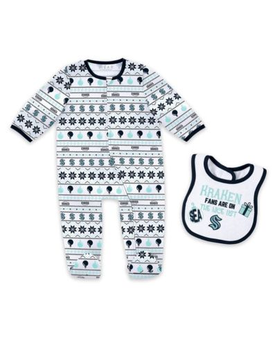 WEAR by Erin Andrews Newborn 2-Piece Seattle Kraken Allover Print Full-Zip Sleeper and Bib Christmas Set