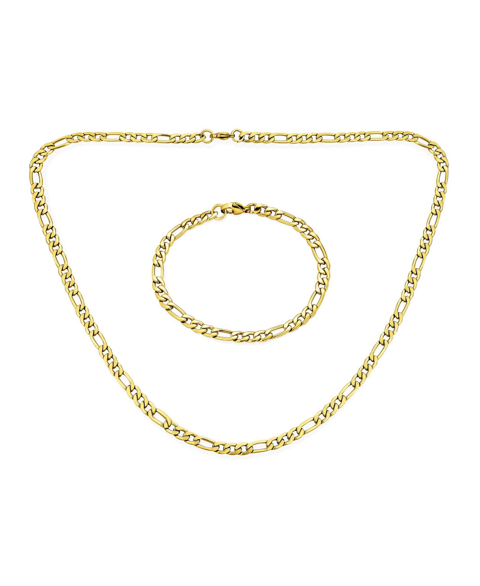 Bling Jewelry Figaro Chain Link Necklace and Bracelet Set Black Tone Stainless Steel 22"