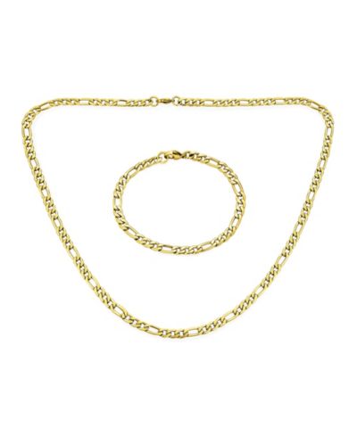 Bling Jewelry Figaro Chain Link Necklace and Bracelet Set Black Tone Stainless Steel 22"