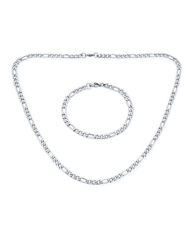 Набор из ожерелья и браслета Bling Jewelry с цепью Фигаро, черный тон, нержавеющая сталь, 22"