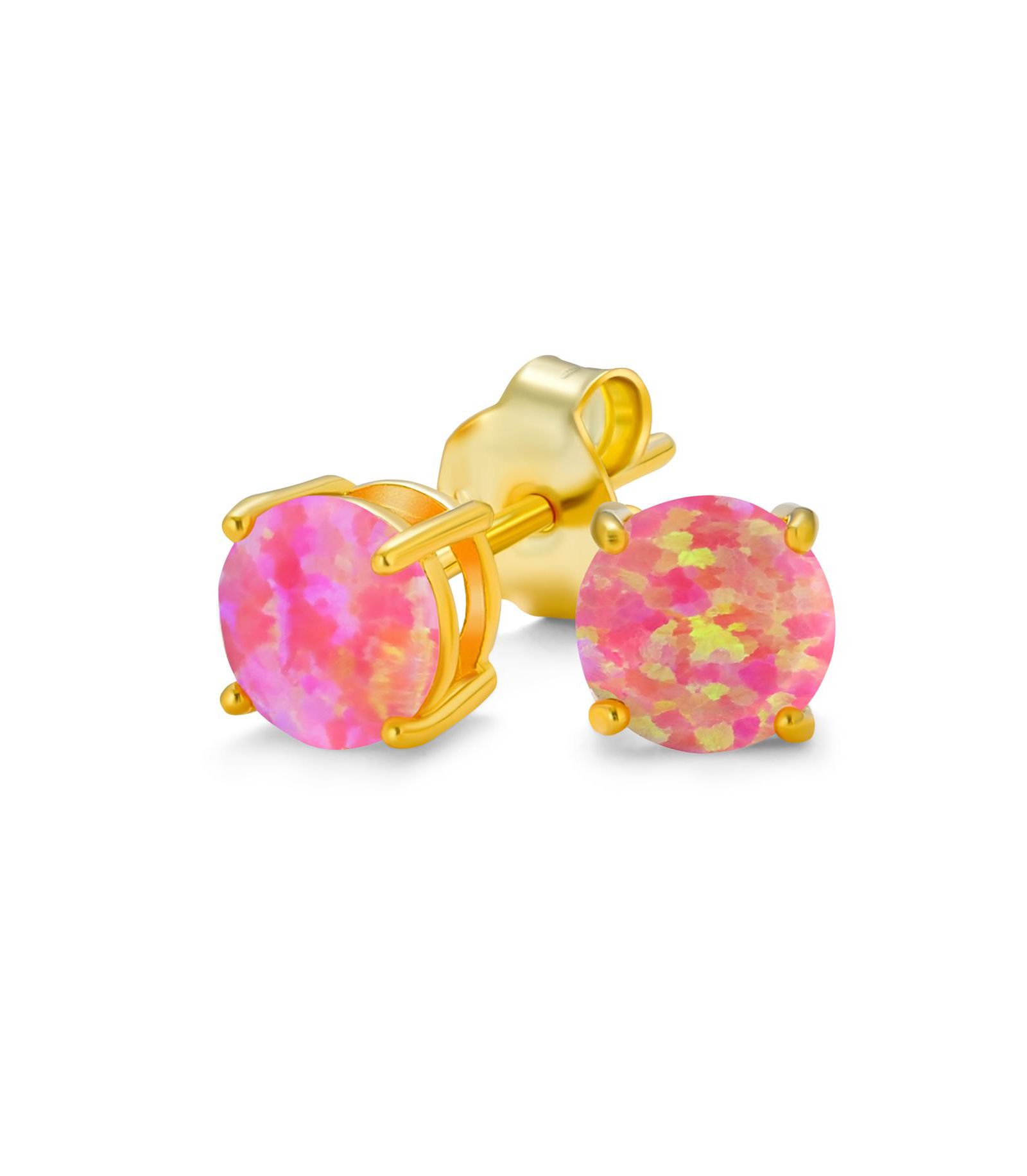 Bling Jewelry Created Pink Opal Solitaire Stud Earrings Gold Plated Sterling Silver