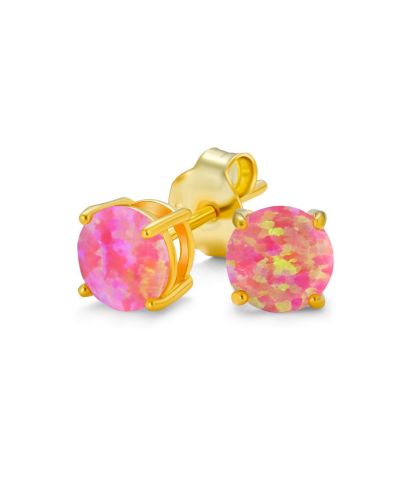 Bling Jewelry Created Pink Opal Solitaire Stud Earrings Gold Plated Sterling Silver