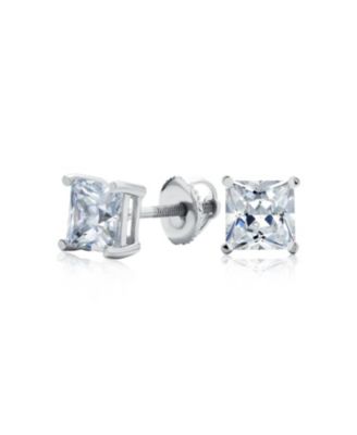 Bling Jewelry Square Clear CZ Princess Cut Stud Earrings Sterling Silver Screwback 7MM