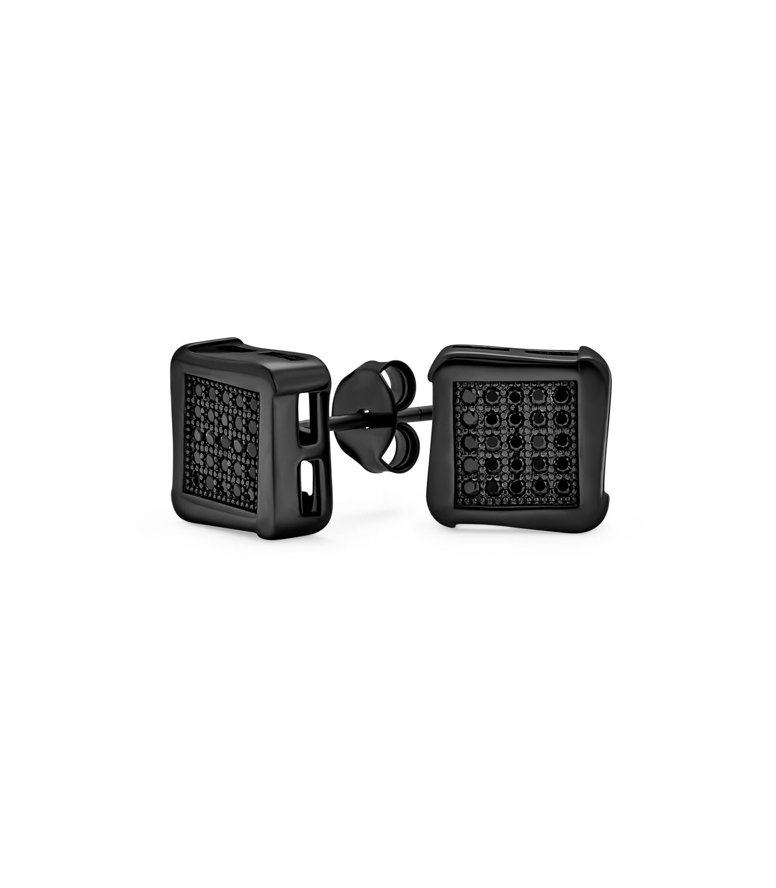 Bling Jewelry Geometric Square Black Pave CZ Square Stud Earrings 925 Sterling Silver 7MM