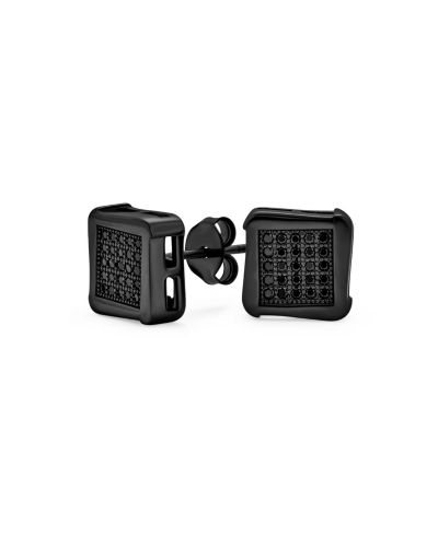 Bling Jewelry Geometric Square Black Pave CZ Square Stud Earrings 925 Sterling Silver 7MM