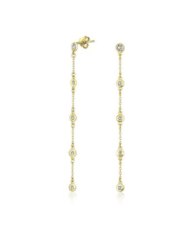 Классические длинные серьги Bling Jewelry с кубическим цирконием, позолота, серебро .925 пробы