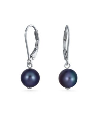 Bling Jewelry Classic Black Freshwater Pearl Drop Earrings Sterling Silver Leverback 1.1"