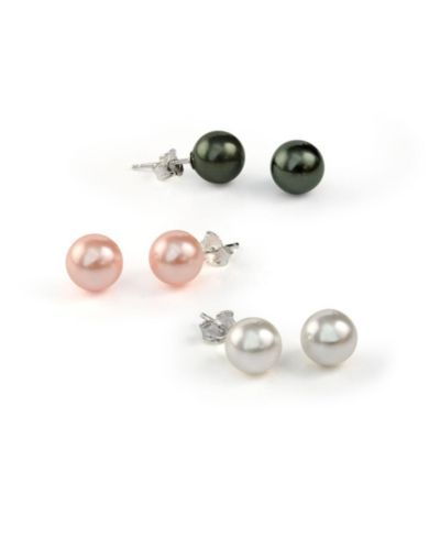 Bling Jewelry Classic Black Pink White Faux Pearl Ball Stud Earrings 3-Set