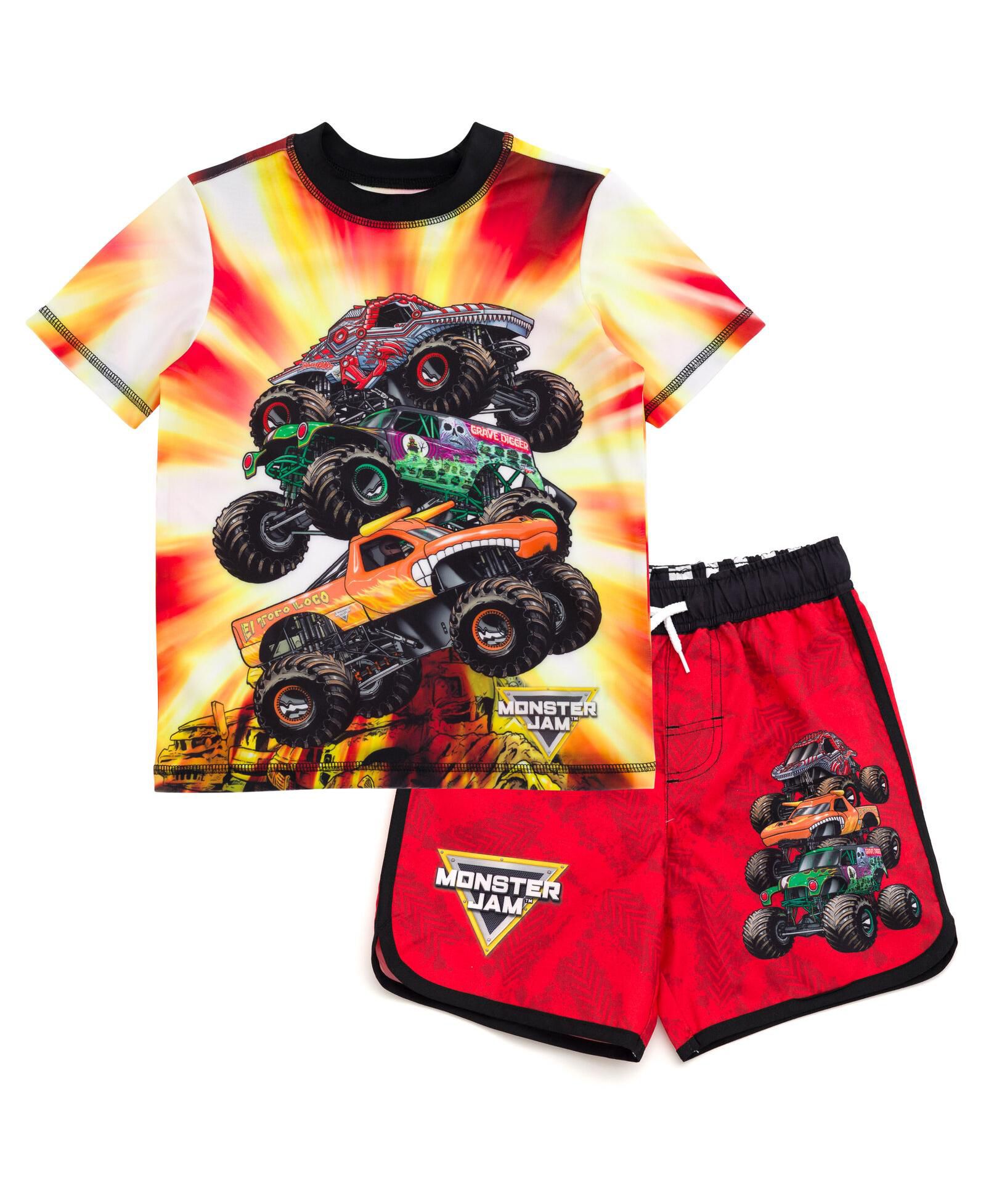 Комплект Monster Jam: рашгард с рукавами и плавки для мальчиков