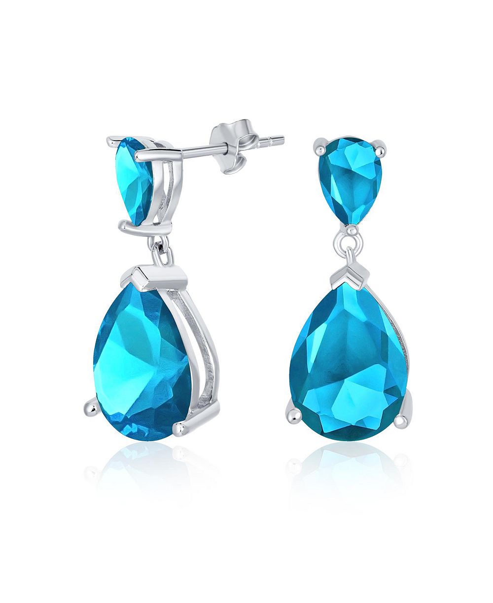 Bling Jewelry Aqua Blue CZ Solitaire Teardrop Dangle Earrings .925 Sterling Silver 1 inch