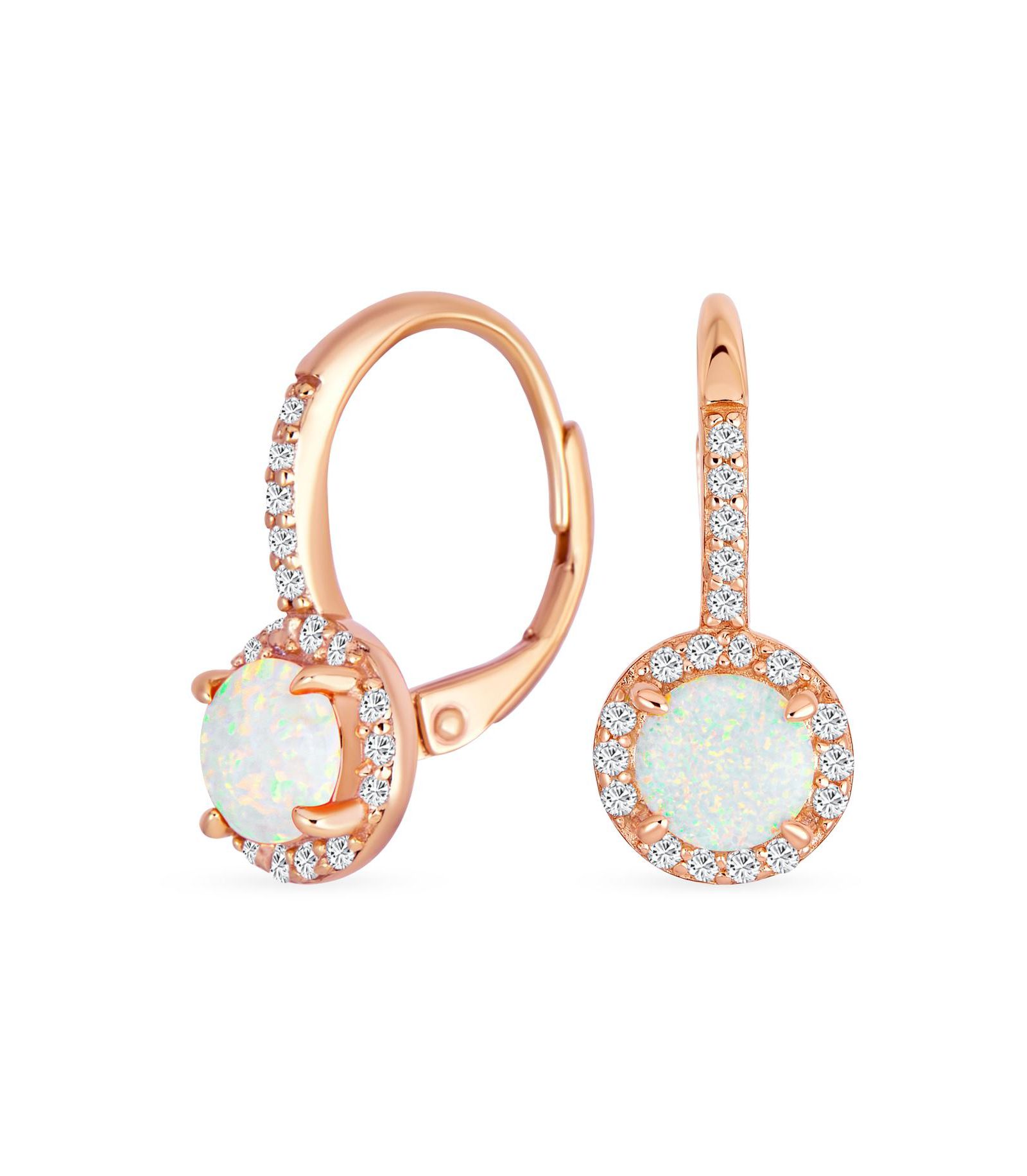Bling Jewelry Серьги с опалом Halo Orange CZ Circle Gold Plated Sterling Silver 5MM
