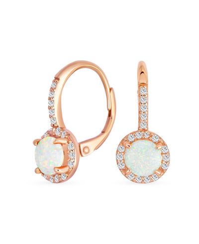 Bling Jewelry Halo Orange CZ Circle Created Opal Earrings Gold Plated Sterling Silver 5MM