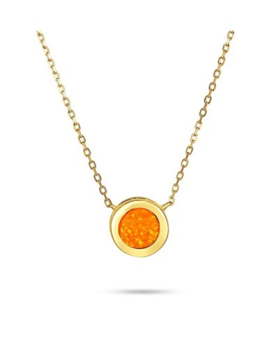 Bling Jewelry 1CT Solitaire Orange Opal Pendant Necklace Gold Plated Sterling Silver