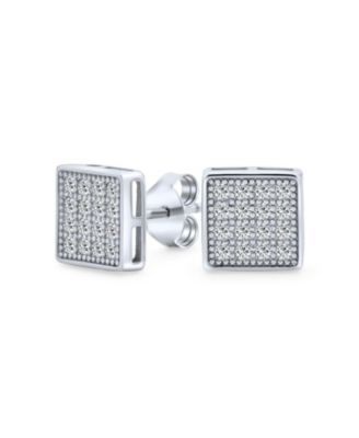 Bling Jewelry Geometric Square CZ Stud Earrings for Men Gold Plated Sterling Silver 8MM
