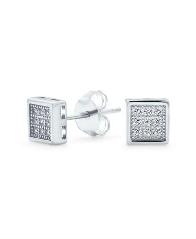 Bling Jewelry Geometric Square CZ Stud Earrings for Men Gold Plated Sterling Silver 8MM