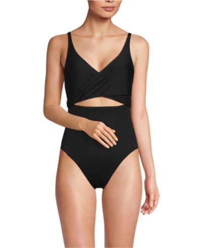 Lands' End Women's Wrap Monokini High Leg One Piece Swimsuit