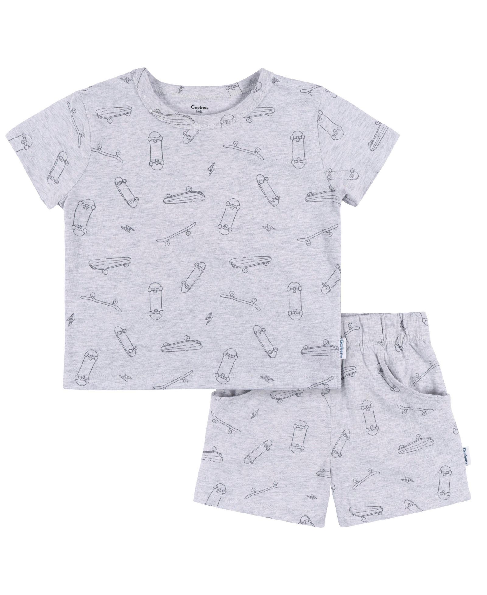 Gerber Toddler Boys 2-Piece T-Shirt and Shorts Set, Heather Skateboard