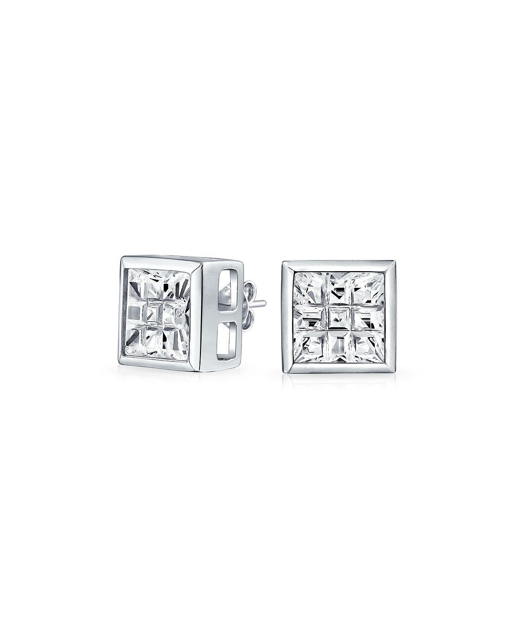 Bling Jewelry Geometric Cubic Zirconia Round Solitaire Black Invisible Cut Stud Earrings