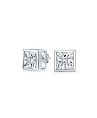 Bling Jewelry Geometric Cubic Zirconia Round Solitaire Black Invisible Cut Stud Earrings