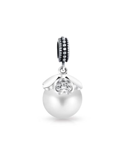 Bling Jewelry Vintage White Pearl Dangle Charm Bead for Bracelet .925 Sterling Silver