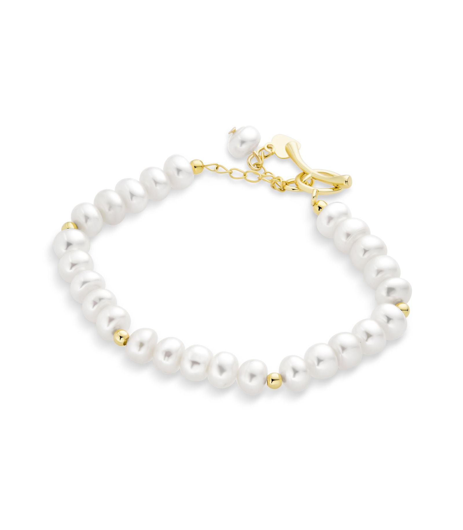 Bling Jewelry Timeless White Freshwater Button Pearl Bracelet Gold Plated Toggle Clasp 7"