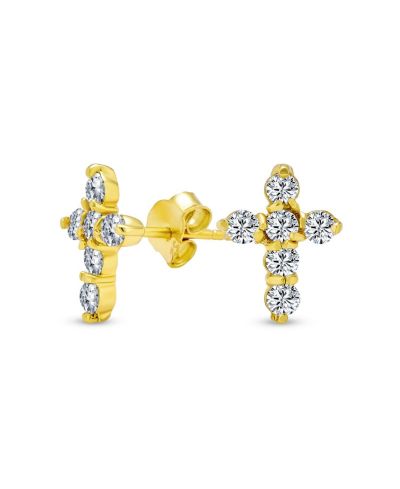 Bling Jewelry серьги-гвоздики Petite Religious CZ с позолотой из стерлингового серебра