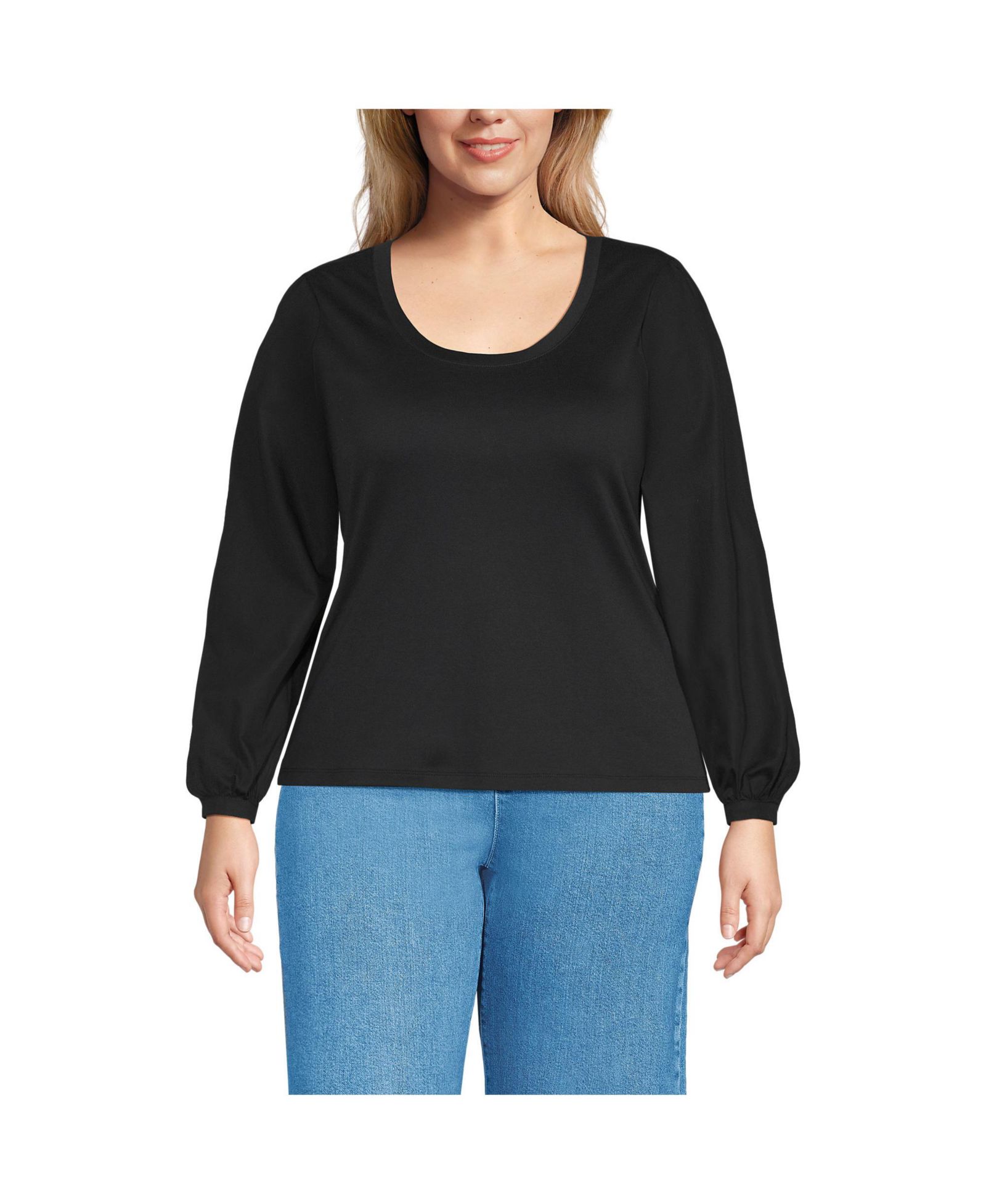 Lands' End Plus Size Supima Interlock топ с вырезом и рукавами-буфками