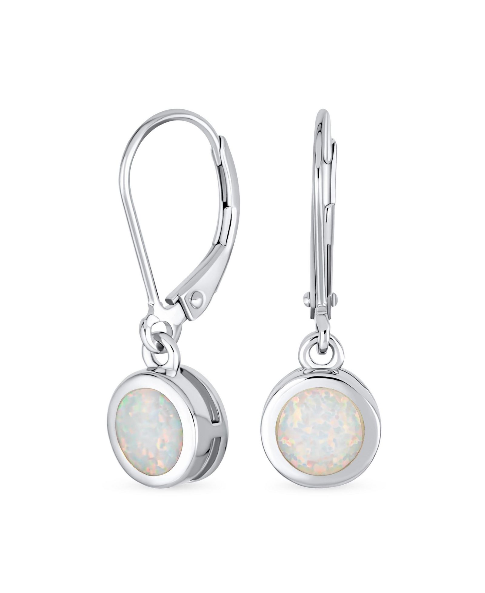 Bling Jewelry White Created Opal Round Dangle Earrings .925 Sterling Silver Leverback