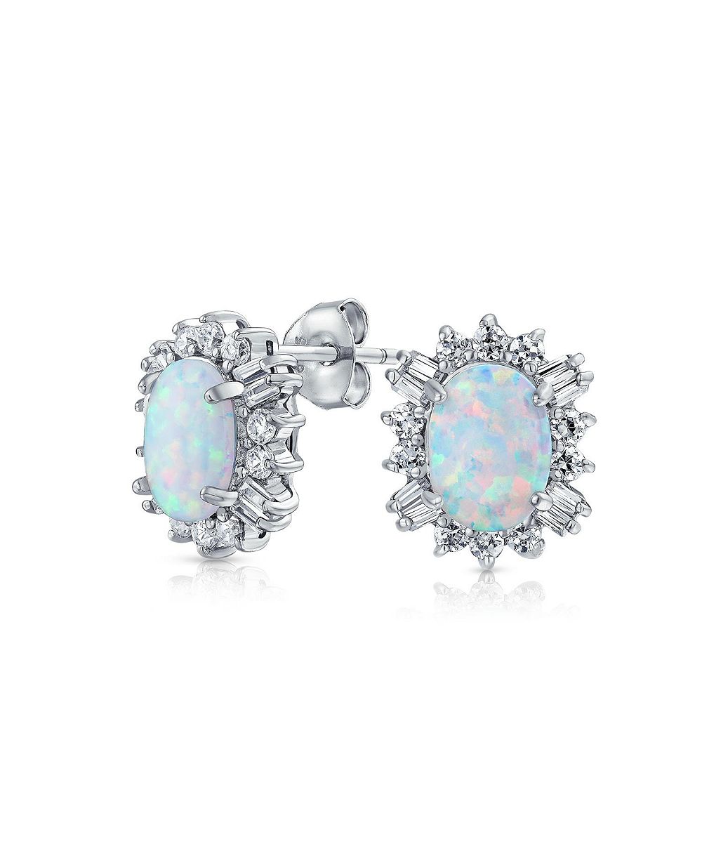 Bling Jewelry Classic White CZ Halo Create Opal Stud Earrings Gold Sterling Silver