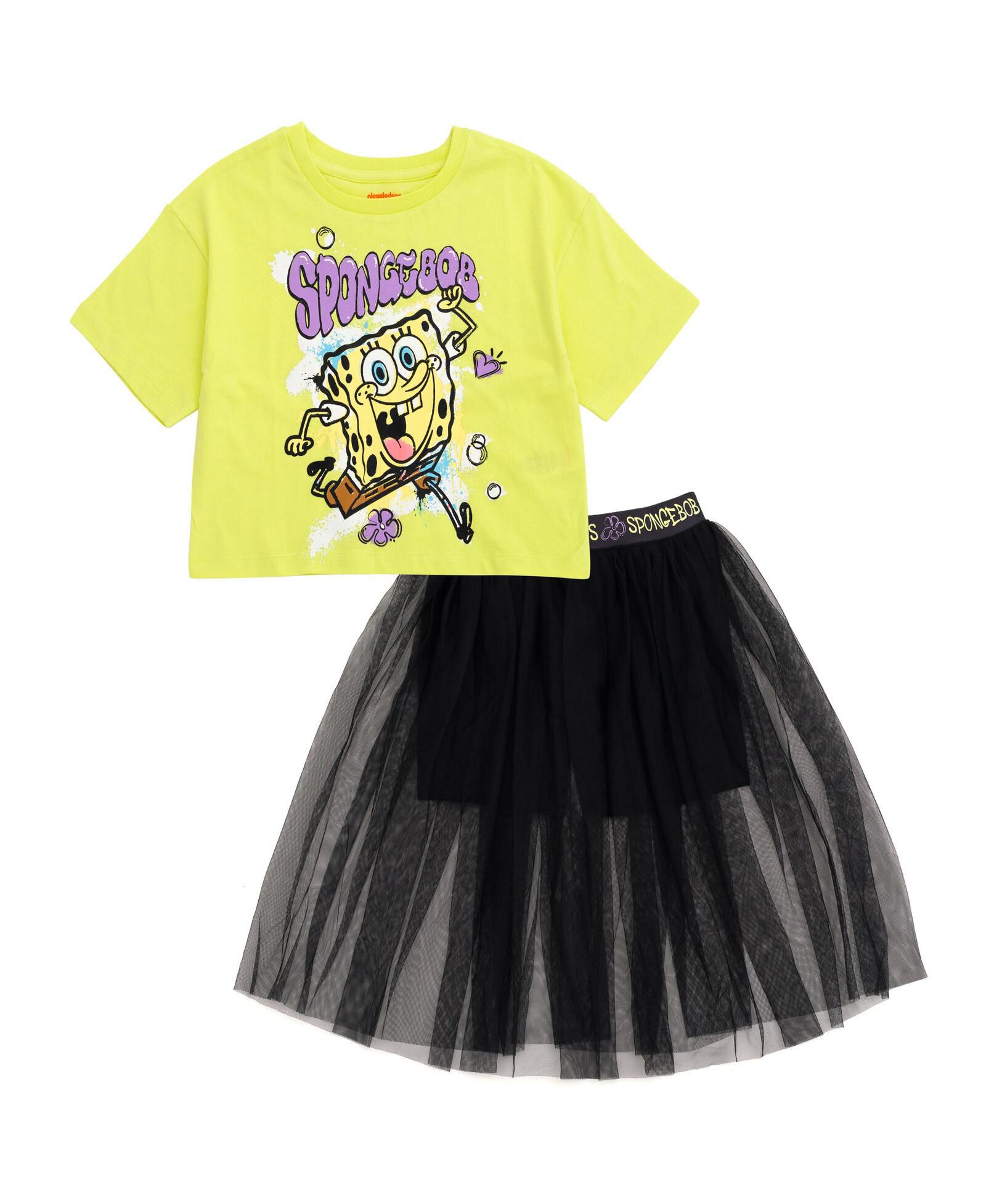 Футболка SpongeBob SquarePants Cropped Boxy Drop Shoulder и юбка-шорты Mesh Tulle для девочек