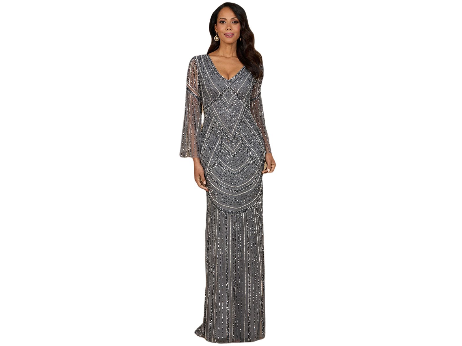 Lara Women's Long Sleeve Beaded Gown