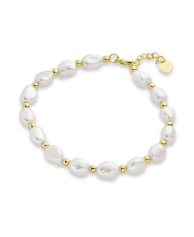 Bling Jewelry Bridal White Freshwater Cultured Baroque Pearl Strand Bracelet Gold Plated