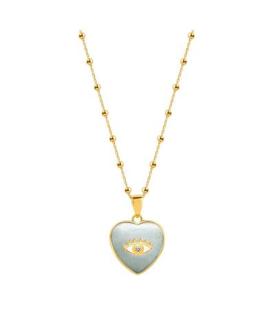 Karma and Luck Jade Heart Diamond Evil Eye Gold Necklace