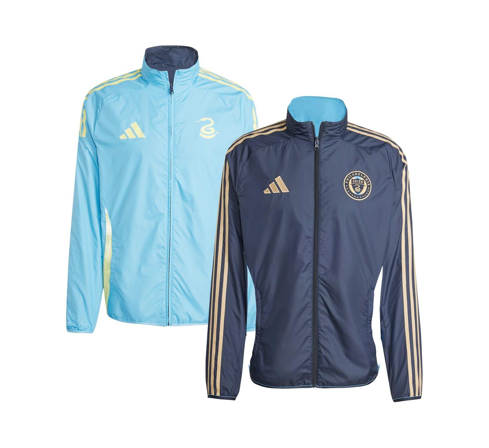 Мужская куртка adidas Philadelphia Union 2025 Anthem двусторонняя на молнии, темно-синий/светло-голубой