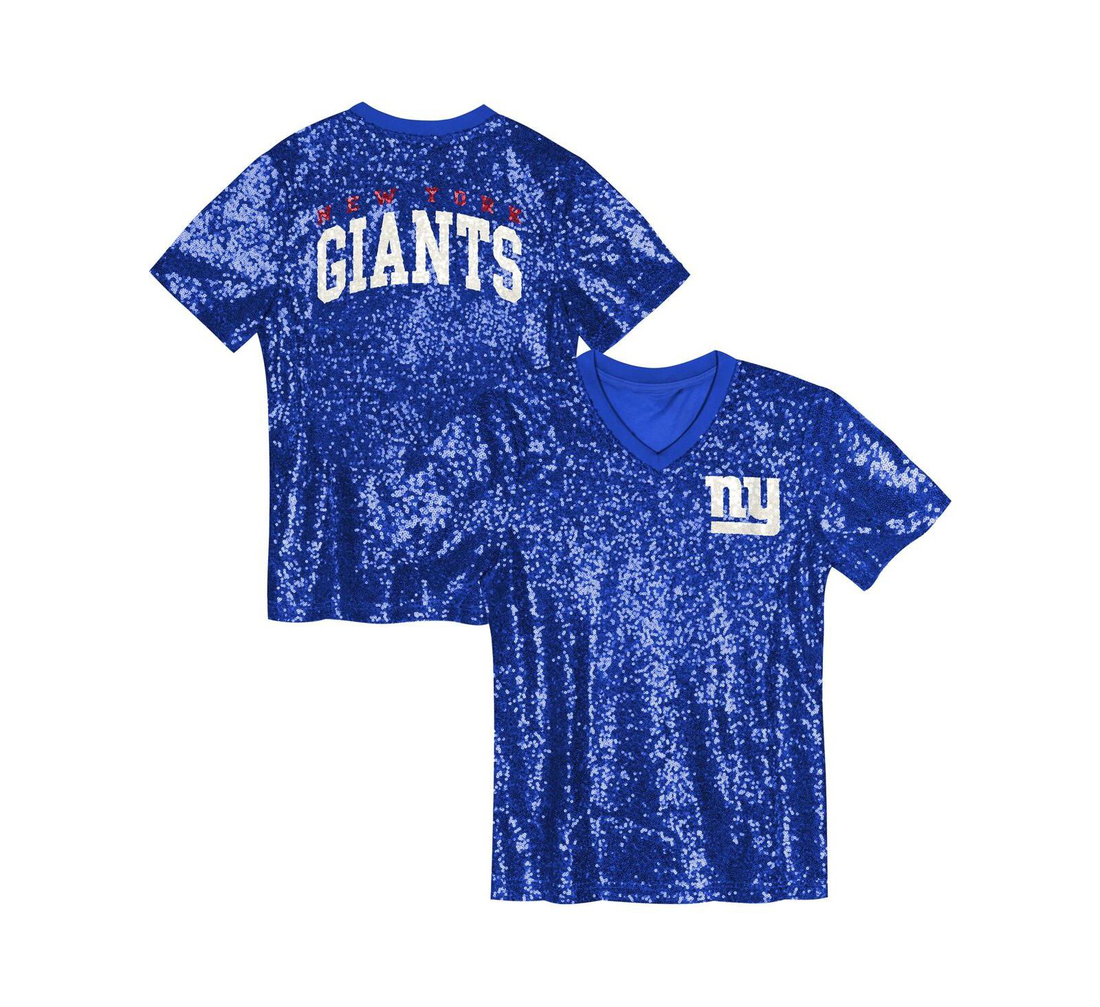 Outerstuff Big Girls Royal New York Giants Wordmark Sequin V-neck Top