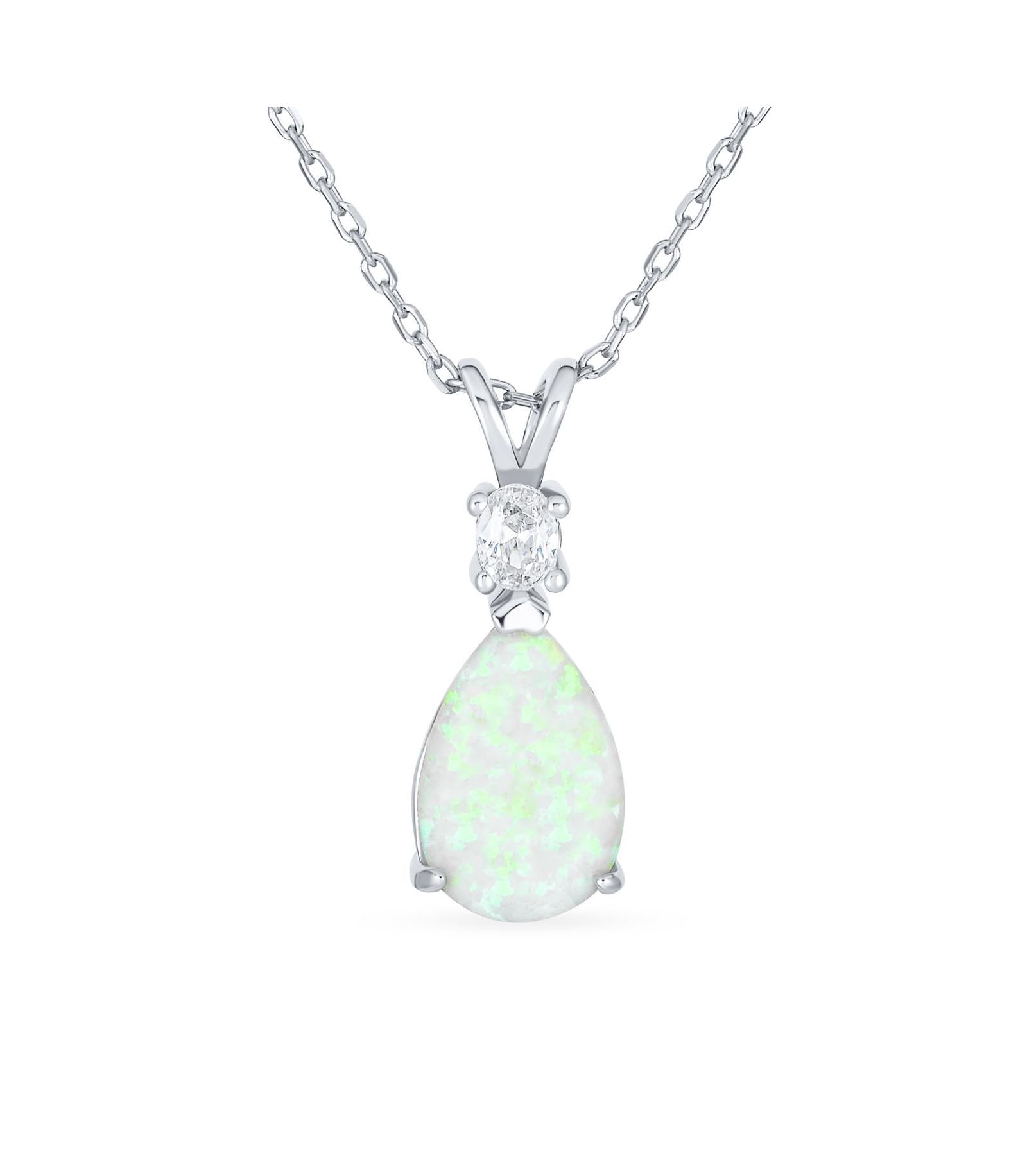 Bling Jewelry Classic Created Opal CZ Infinity Teardrop Opal Pendant Necklace Plated Sterling