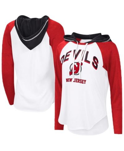 G-III 4Her by Carl Banks Women's White New Jersey Devils VIP Raglan Long Sleeve Hoodie T-Shirt
