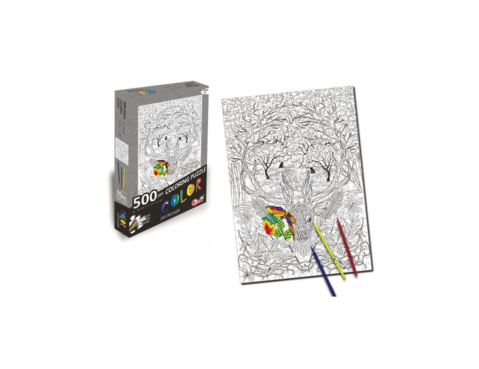 Deer 500 Piece Coloring Jigsaw Puzzle + 6 Markers