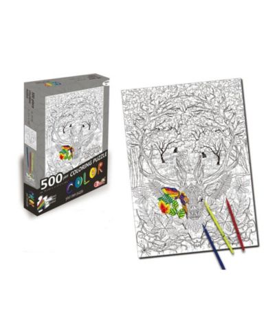 Deer 500 Piece Coloring Jigsaw Puzzle + 6 Markers