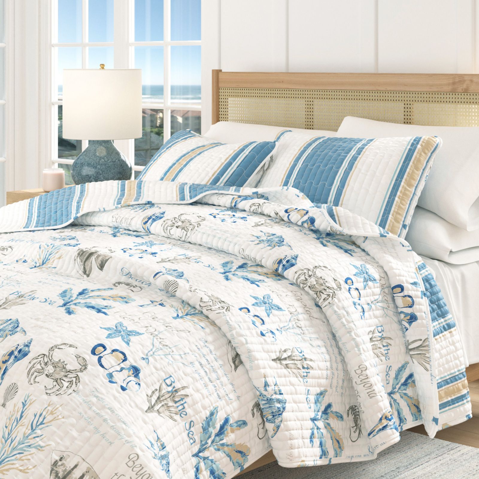 Linery and Co. Reversible Coastal Stripe Quilt Set with Shams