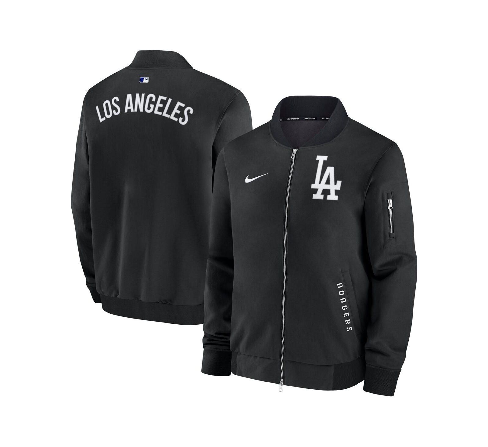 Nike Men's Anthracite Los Angeles Dodgers Authentic Collection Dugout Full-Zip Bomber Jacket