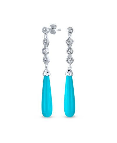 Bling Jewelry Cocktail Turquoise Long Teardrop Chandelier Earrings CZ 925 Sterling Silver