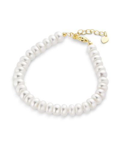 Bling Jewelry Timeless Bridal White Freshwater Cultured Button Pearl Bracelet Gold Plated